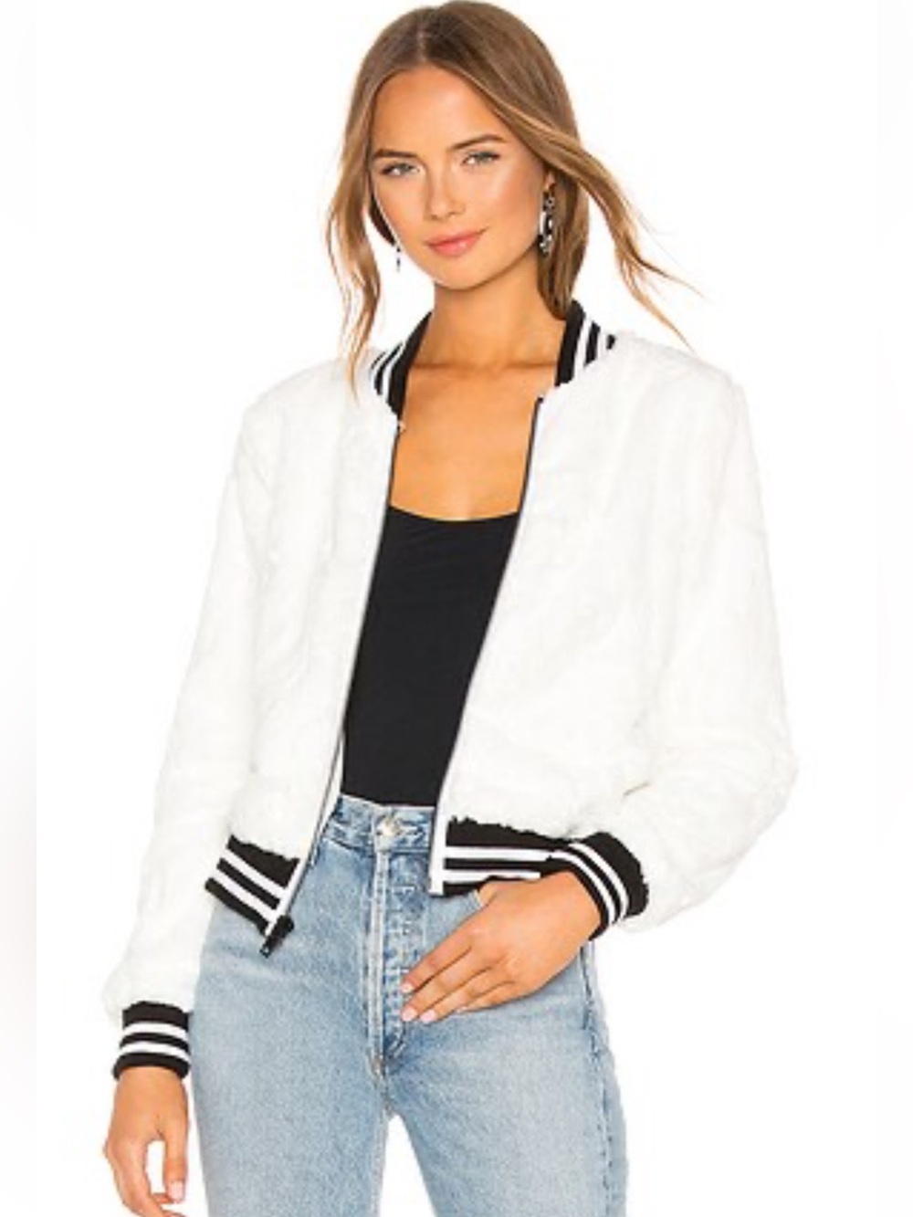 Bailey 44 Anthropologie‎ Back Country Faux Fur Bomber Jacket Chalk NWOT Size M